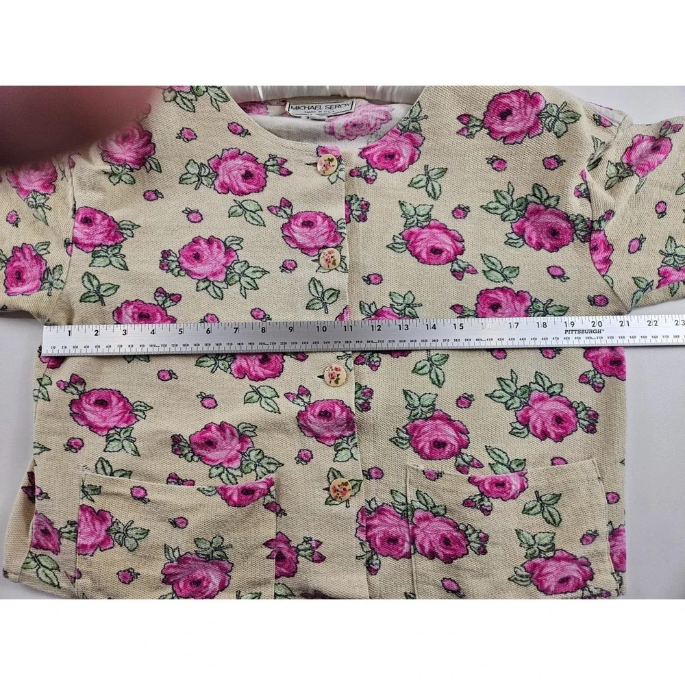 Vintage 90s Michael Simon USA Floral Tapestry Knit Cotton Cardigan Top Size M